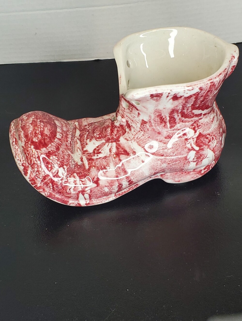 Vintage James Kent Red "Old Foley Boot Vase: Hand-Engraved Staffordshire Pottery